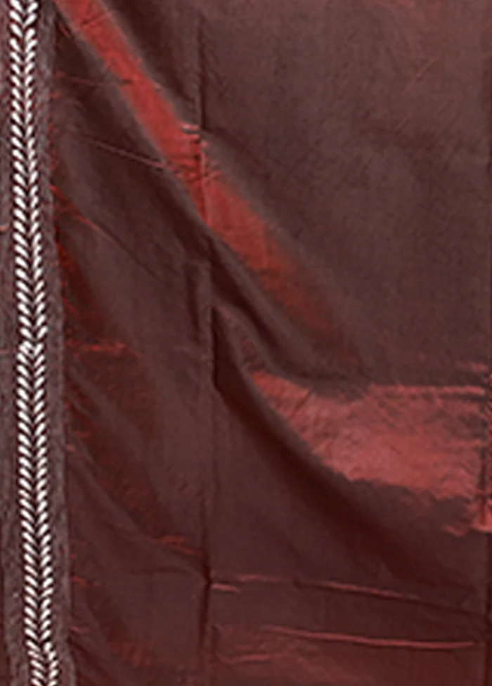 Maroon Kantha Stitch Silk Saree With Blouse Piece - Image 5