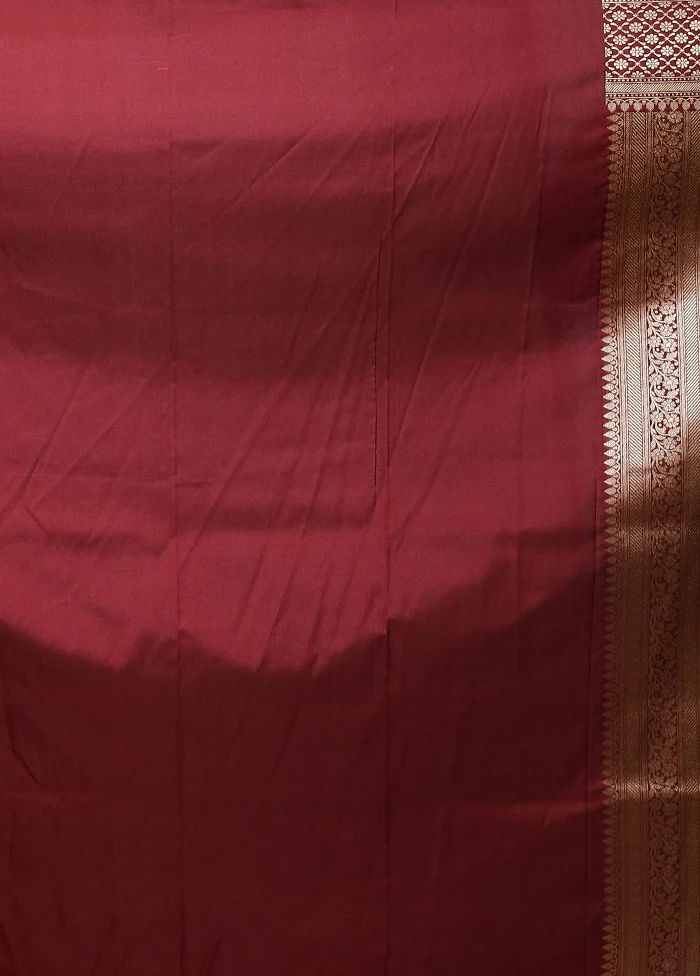 Maroon Katan Silk Saree With Blouse Piece - Image 5