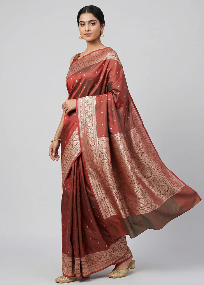 Maroon Katan Silk Saree With Blouse Piece