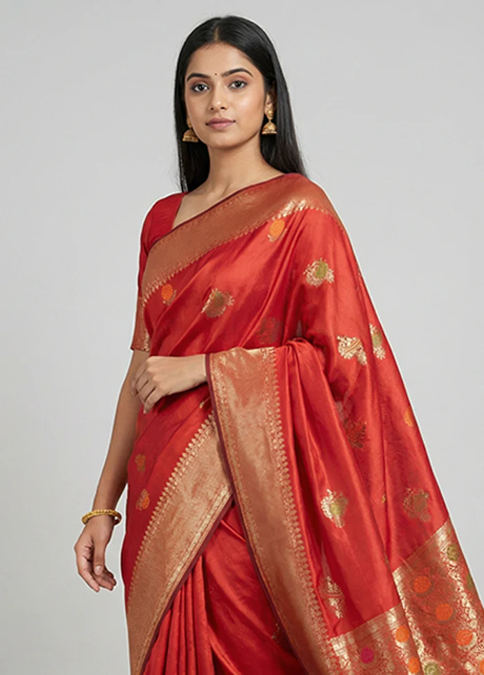 Maroon Katan Silk Saree With Blouse Piece - Image 2