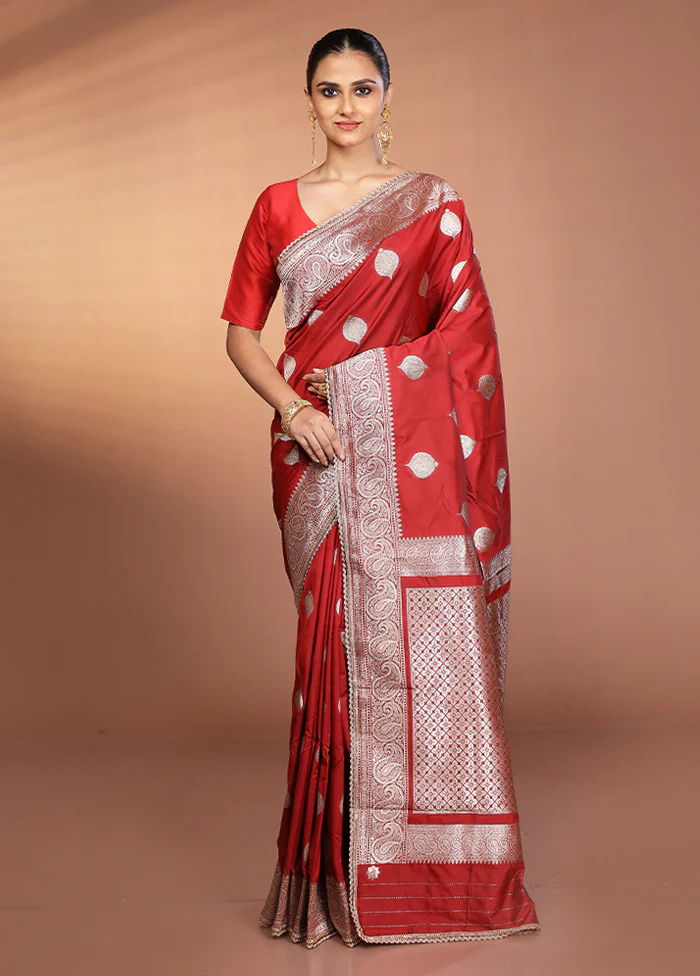 Maroon Katan Silk Saree With Blouse Piece - Image 2