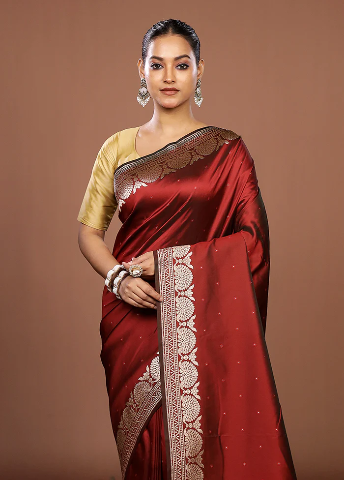 Maroon Katan Silk Saree With Blouse Piece
