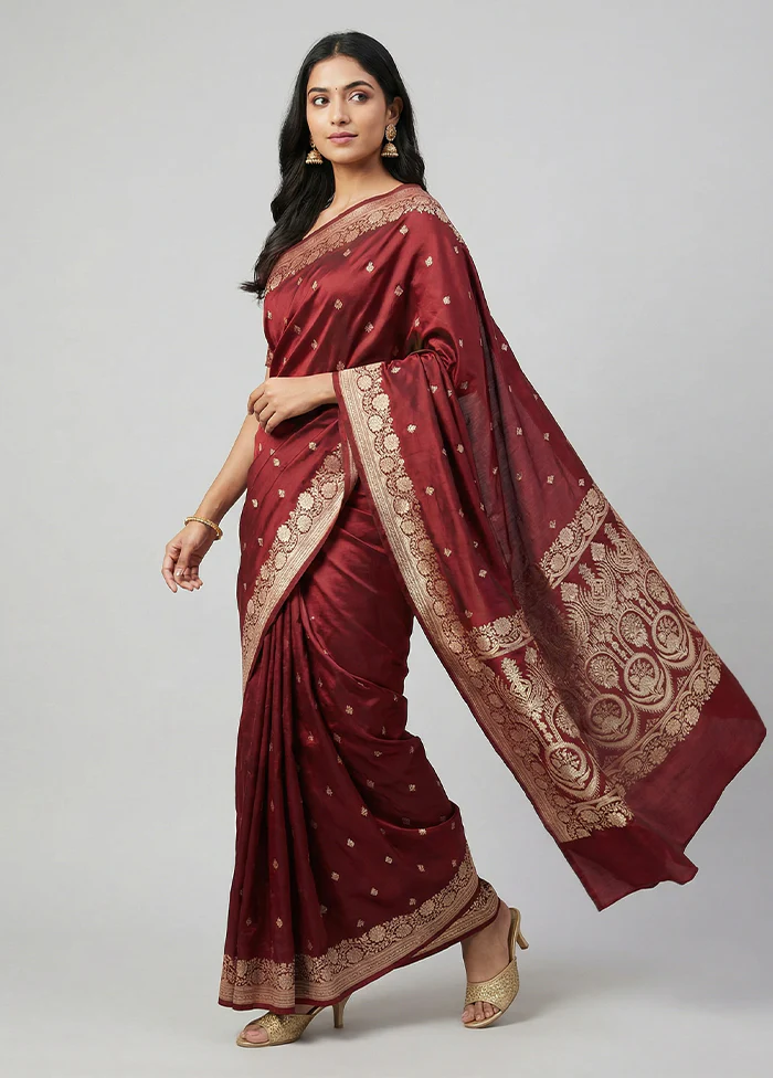 Maroon Katan Silk Saree With Blouse Piece
