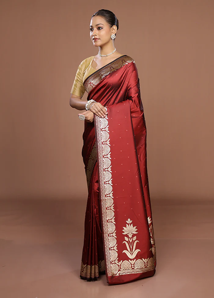 Maroon Katan Silk Saree With Blouse Piece - Image 4