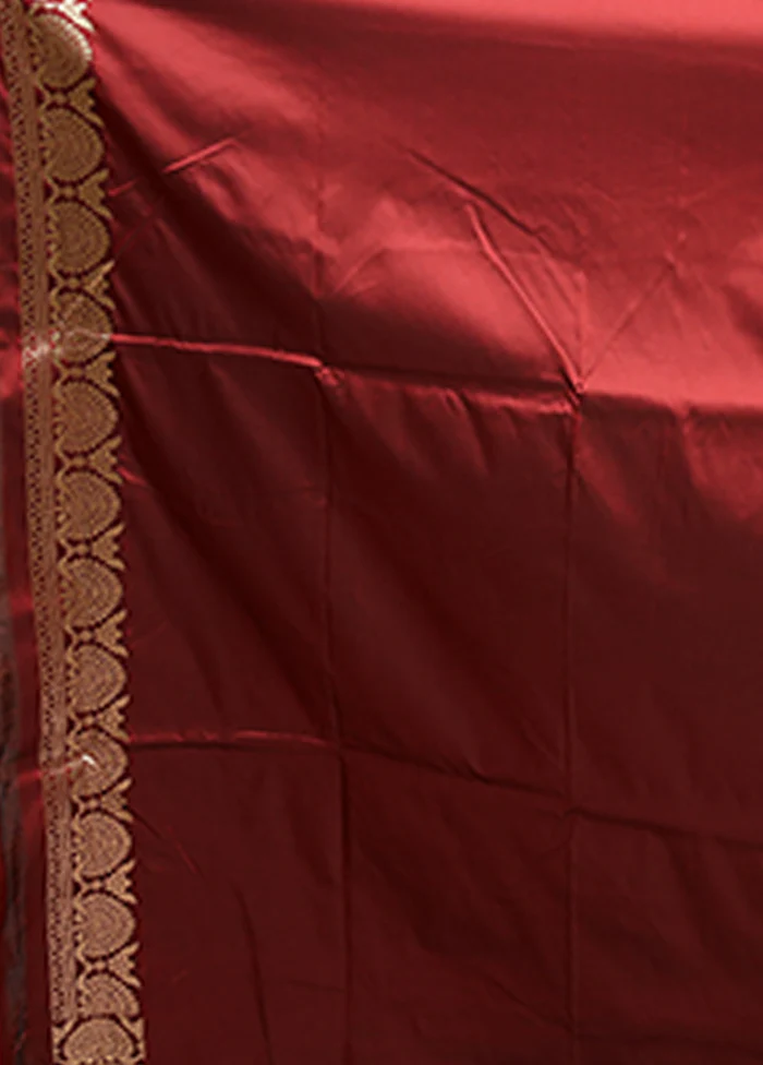 Maroon Katan Silk Saree With Blouse Piece - Image 5