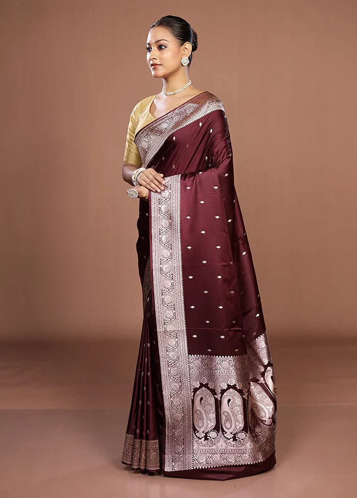 Maroon Katan Silk Saree With Blouse Piece - Image 4