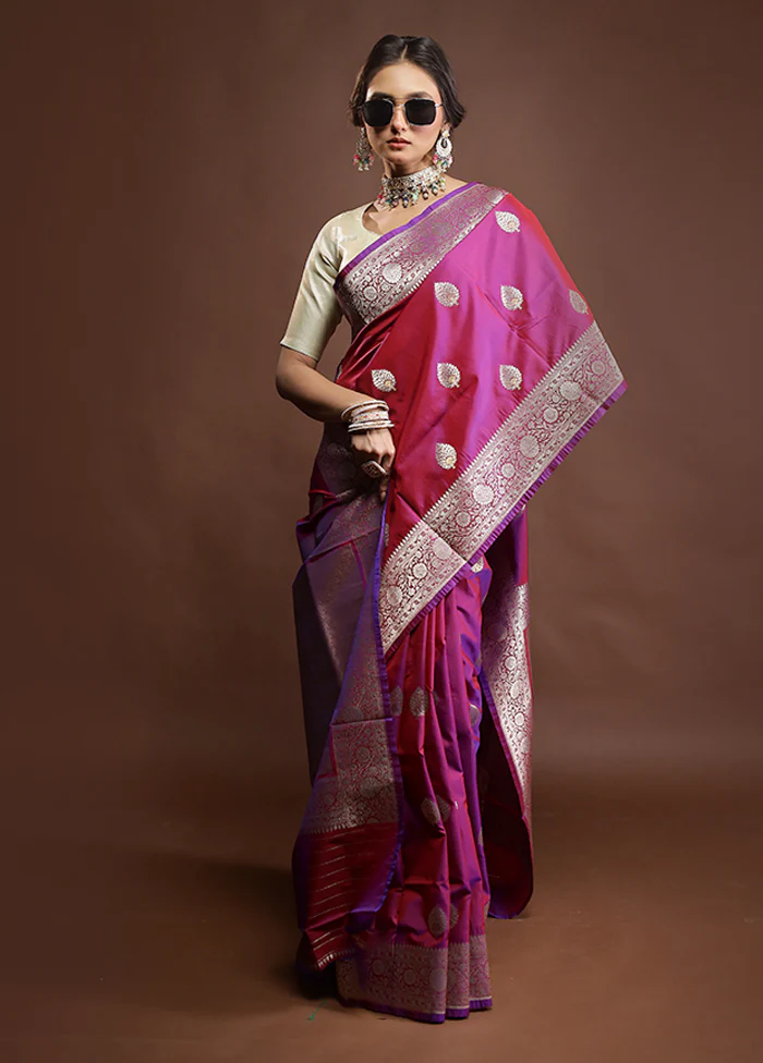 Maroon Katan Silk Saree With Blouse Piece - Image 2