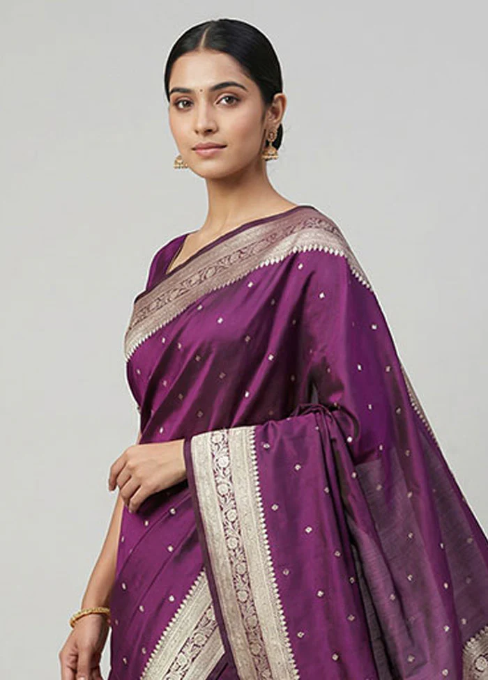 Maroon Katan Silk Saree With Blouse Piece - Image 2