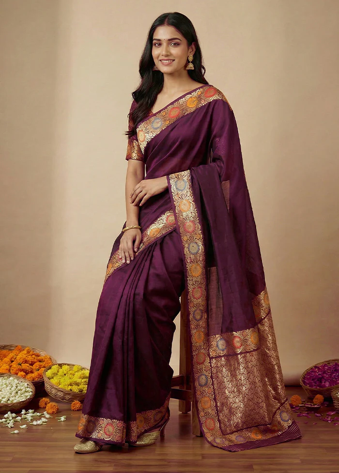 Maroon Katan Silk Saree With Blouse Piece - Image 4
