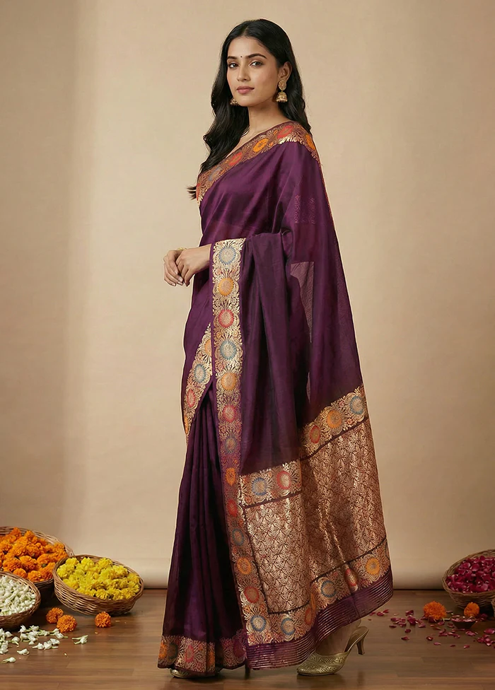 Maroon Katan Silk Saree With Blouse Piece - Image 5