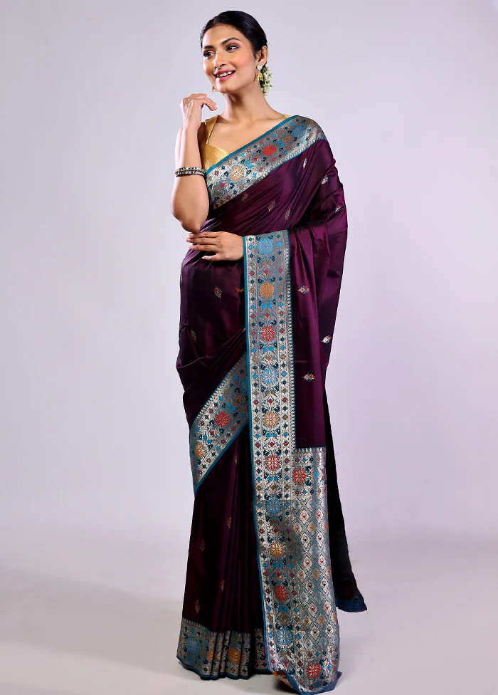 Maroon Katan Silk Saree With Blouse Piece - Image 3