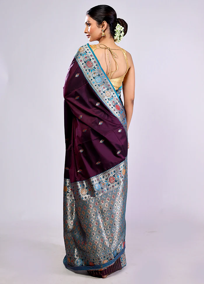 Maroon Katan Silk Saree With Blouse Piece - Image 4