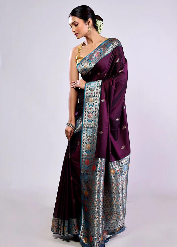Maroon Katan Silk Saree With Blouse Piece - Image 5