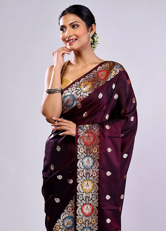 Maroon Katan Silk Saree With Blouse Piece - Image 2
