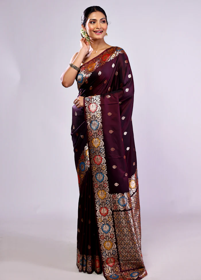 Maroon Katan Silk Saree With Blouse Piece - Image 3