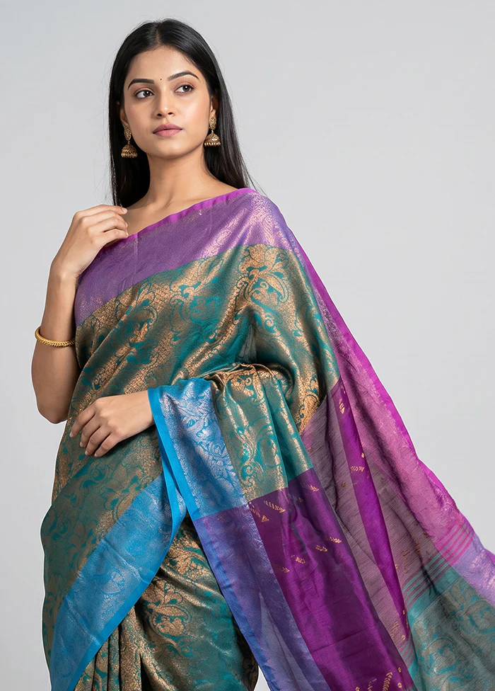 Maroon Khadi Cotton Saree With Blouse Piece - Image 2
