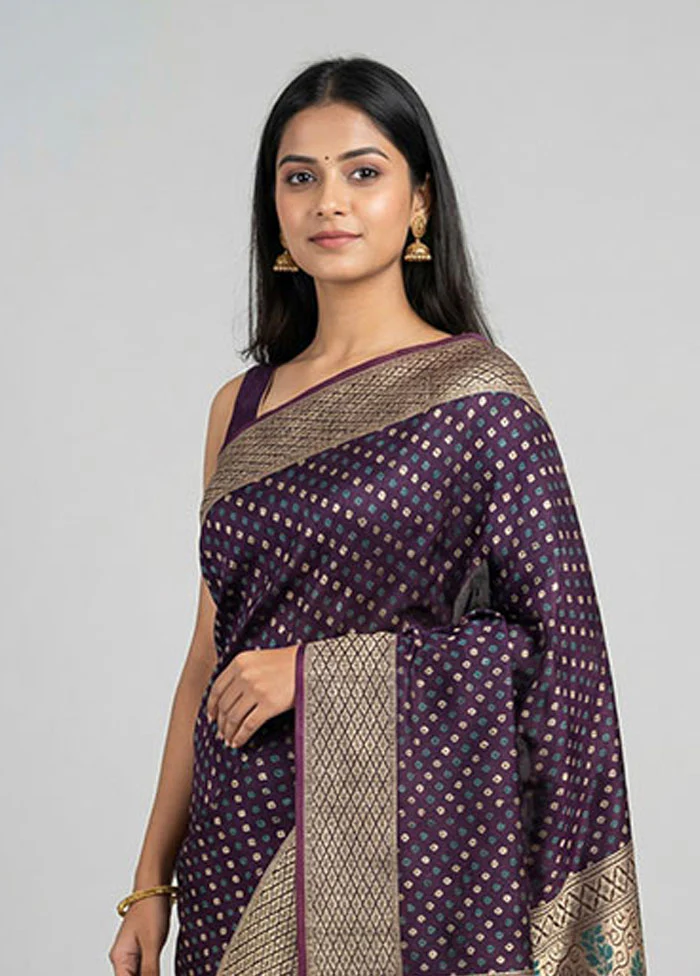 Maroon Kora Silk Saree With Blouse Piece - Image 2
