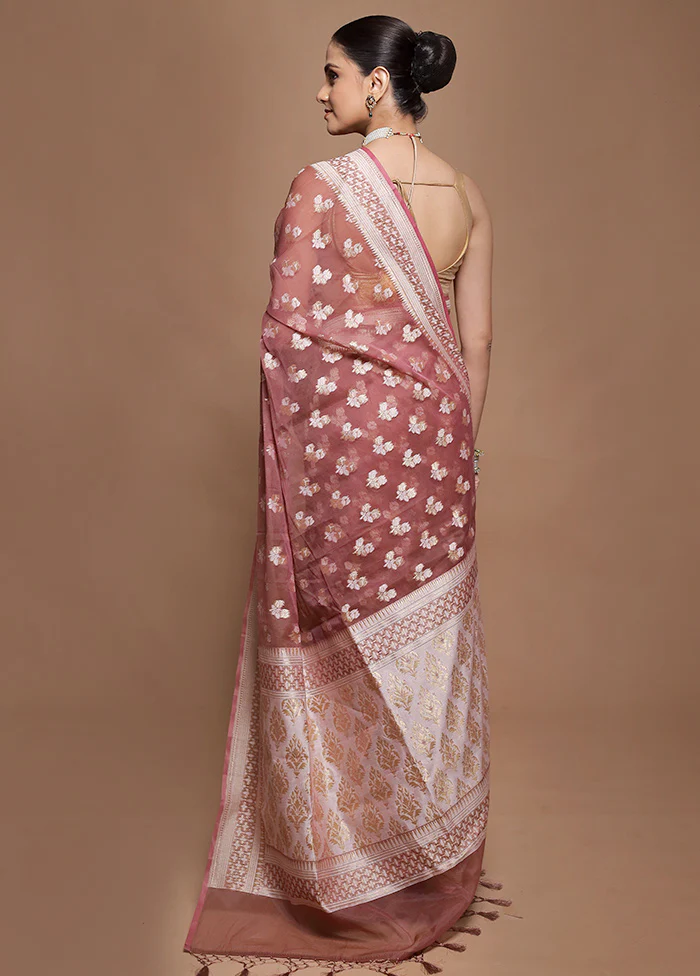 Maroon Kora Silk Saree With Blouse Piece - Image 3
