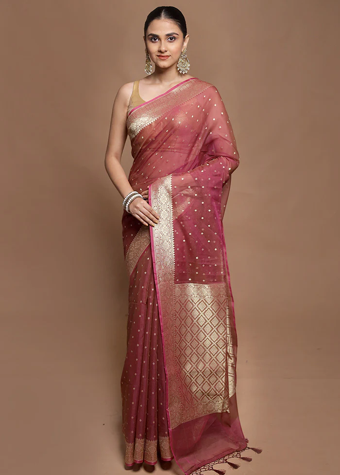 Maroon Kora Silk Saree With Blouse Piece