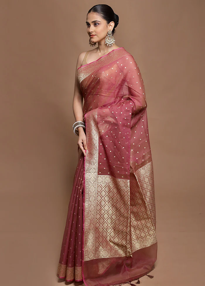 Maroon Kora Silk Saree With Blouse Piece - Image 4