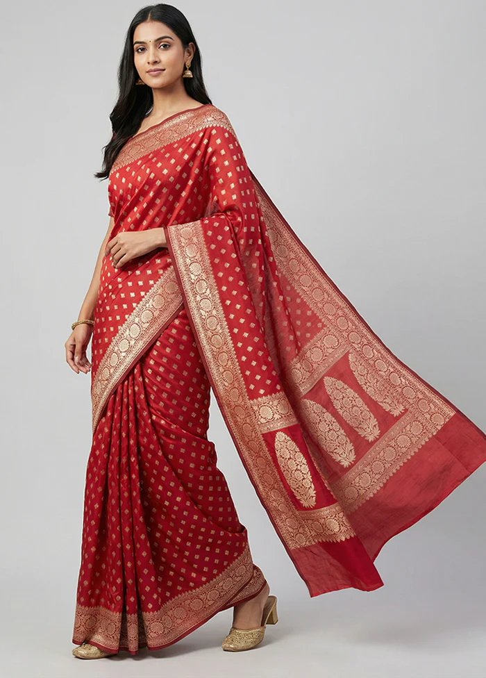 Maroon Kora Silk Saree With Blouse Piece