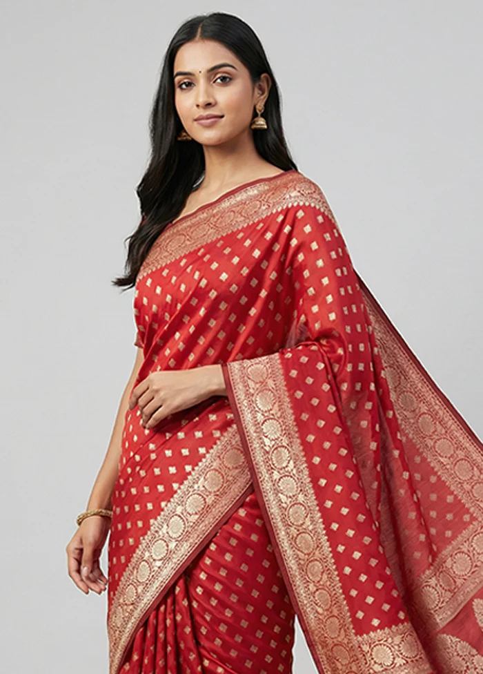 Maroon Kora Silk Saree With Blouse Piece - Image 2