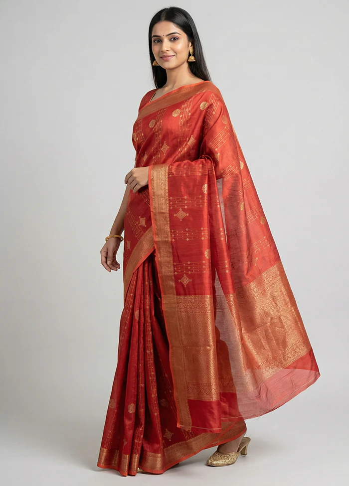 Maroon Kora Silk Saree With Blouse Piece