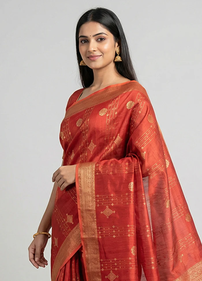 Maroon Kora Silk Saree With Blouse Piece - Image 2