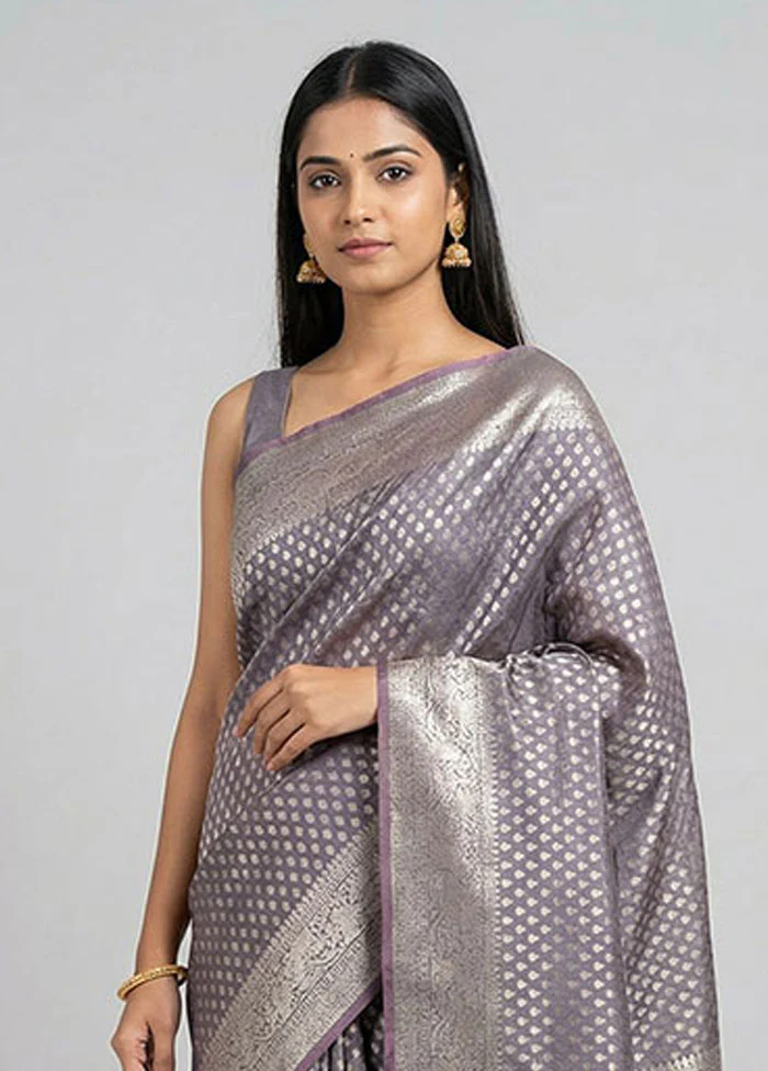 Maroon Kora Silk Saree With Blouse Piece - Image 2
