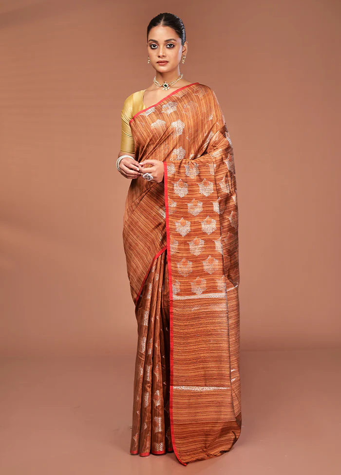 Brown Kora Silk Saree With Blouse Piece - Image 2