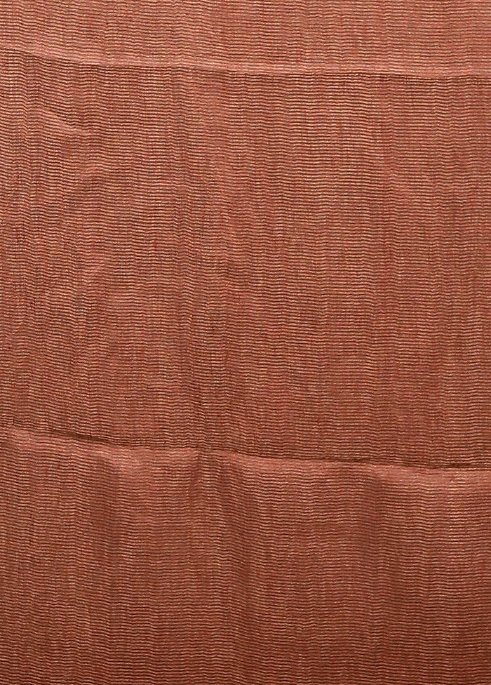 Maroon Linen Silk Saree With Blouse Piece - Image 5