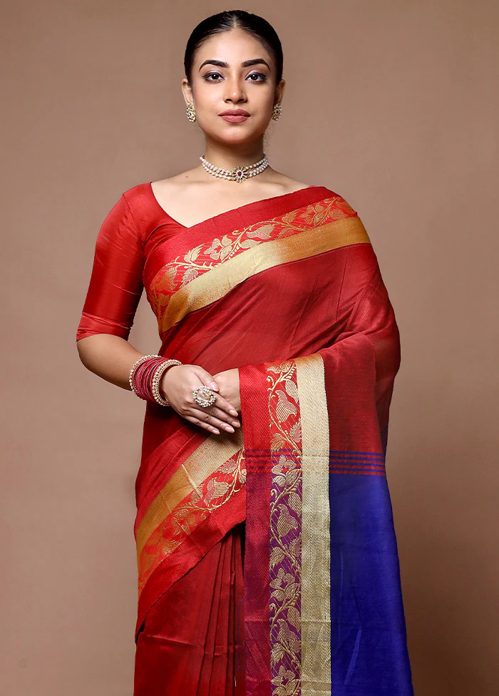 Maroon Matka Silk Saree With Blouse Piece - Image 2