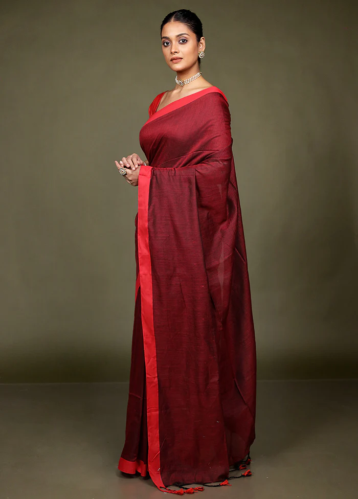 Maroon Matka Silk Saree With Blouse Piece - Image 4