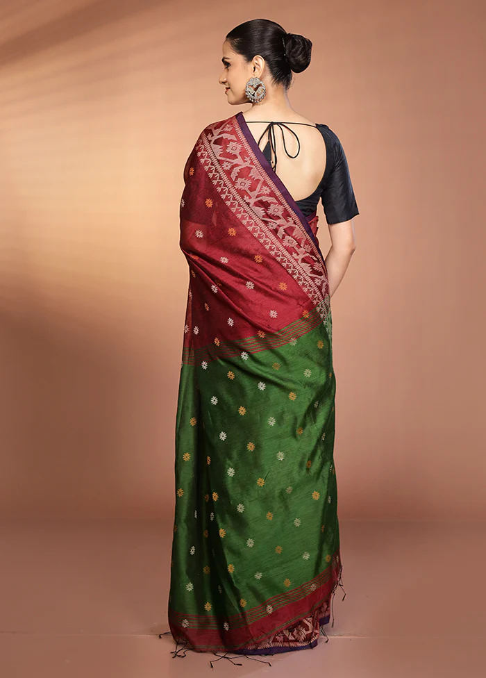 Maroon Matka Silk Saree With Blouse Piece - Image 3