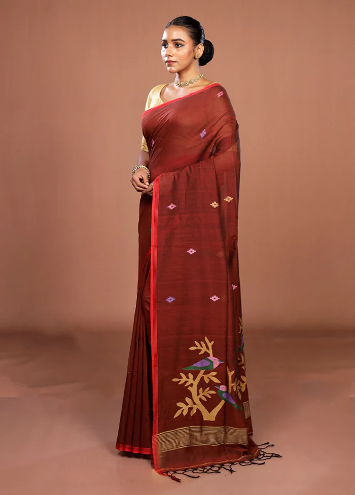 Maroon Matka Silk Saree With Blouse Piece - Image 4