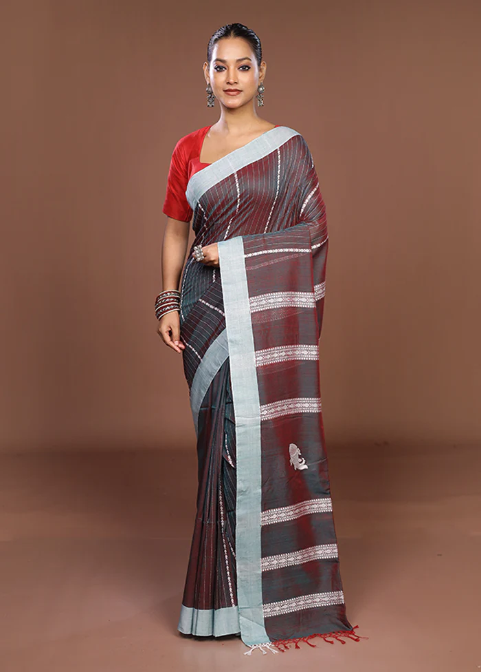 Maroon Matka Silk Saree With Blouse Piece - Image 2