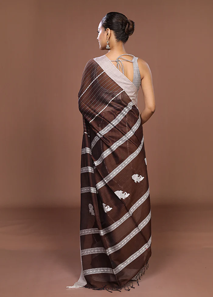 Brown Matka Silk Saree With Blouse Piece - Image 3