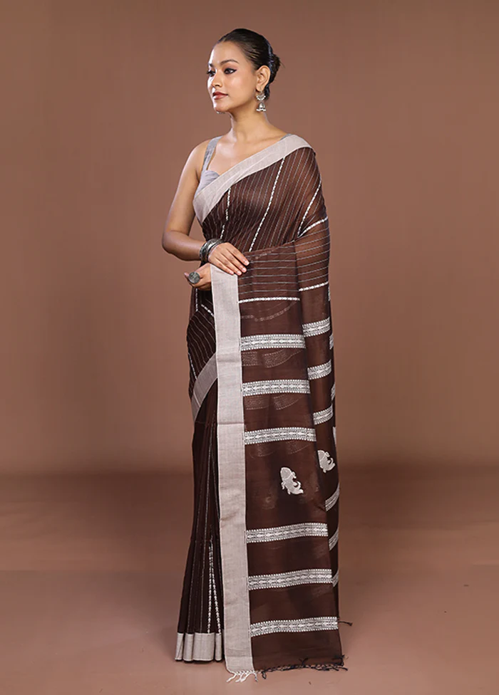 Brown Matka Silk Saree With Blouse Piece - Image 4