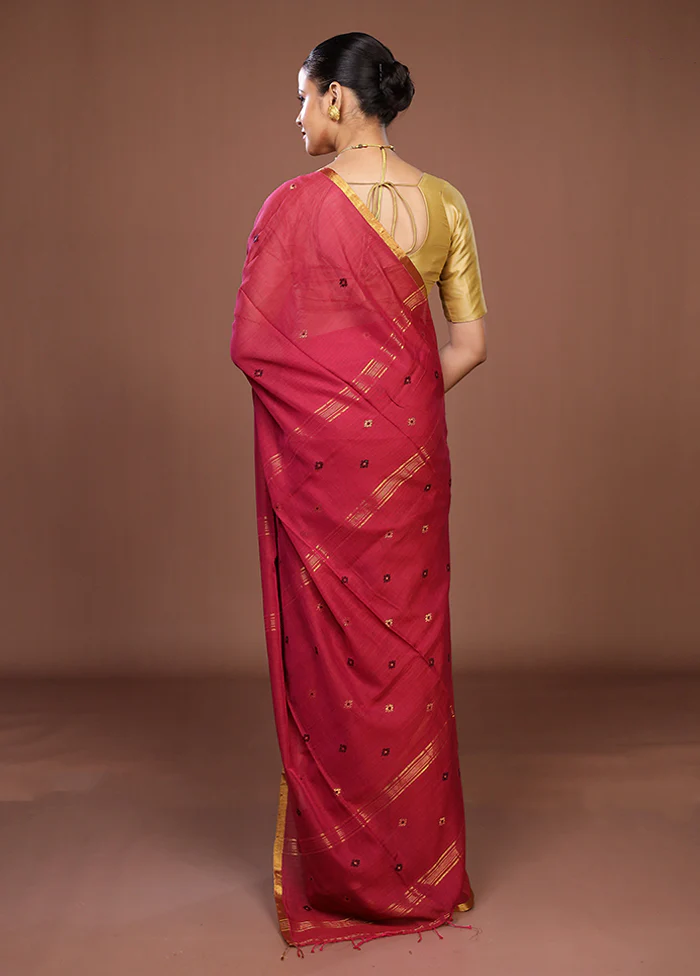 Maroon Matka Silk Saree With Blouse Piece - Image 3