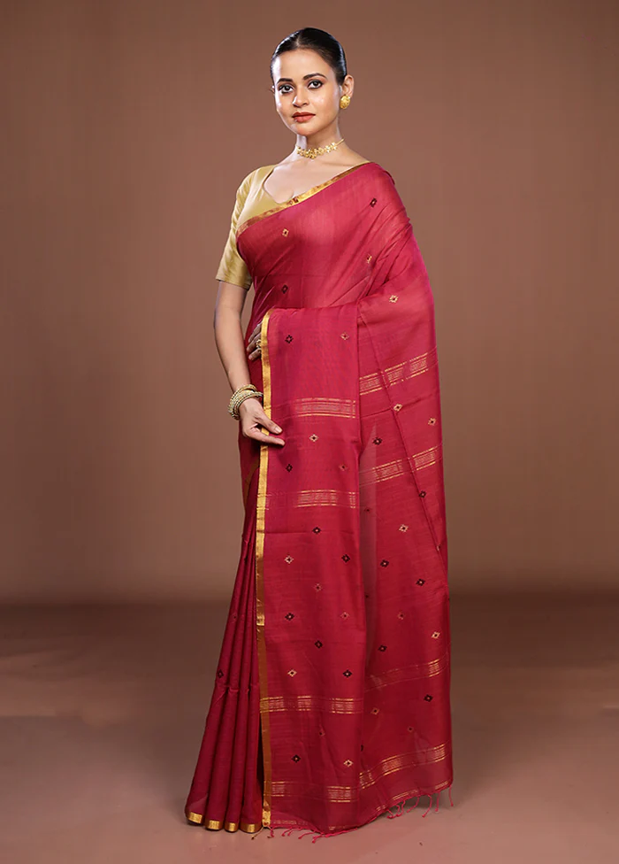 Maroon Matka Silk Saree With Blouse Piece - Image 4