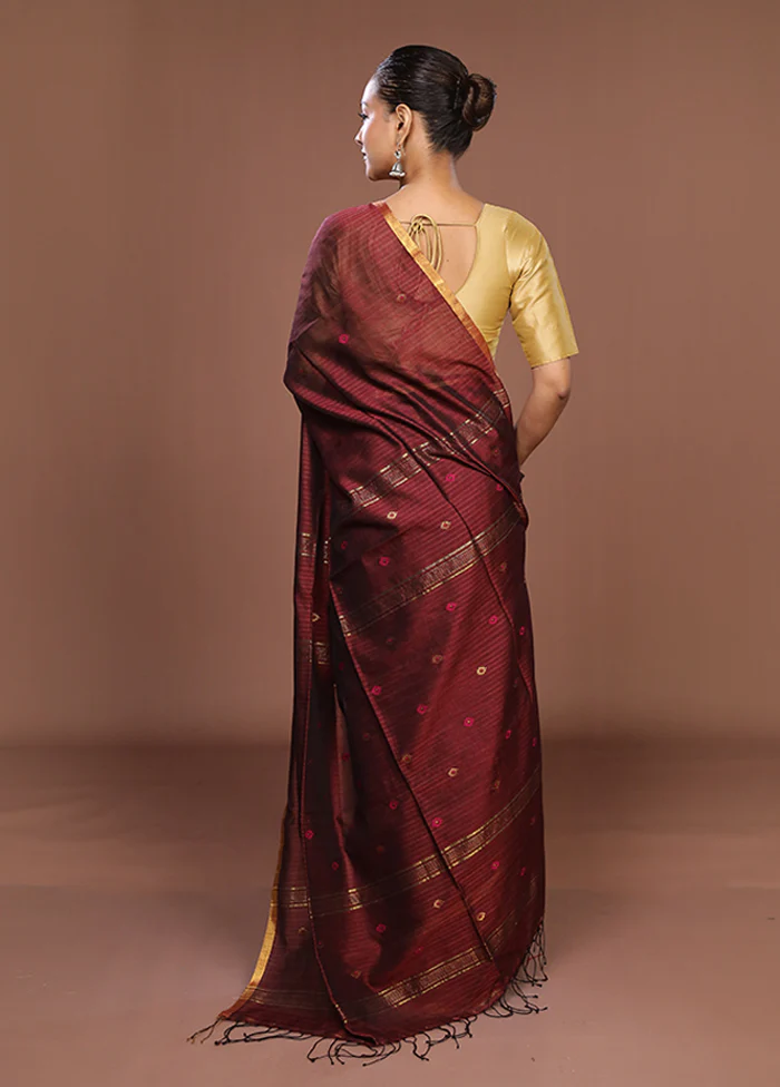 Maroon Matka Silk Saree With Blouse Piece - Image 3