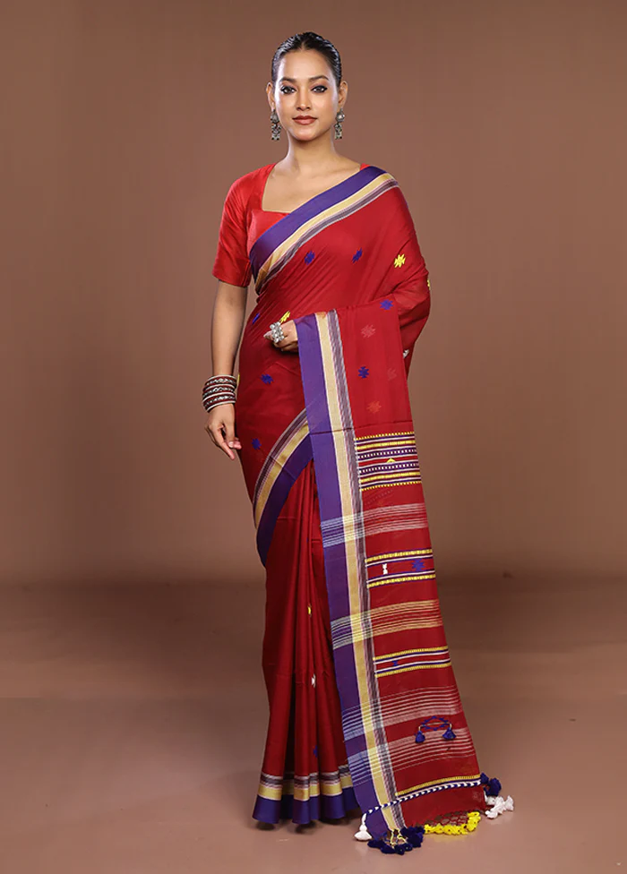 Maroon Matka Silk Saree With Blouse Piece - Image 2