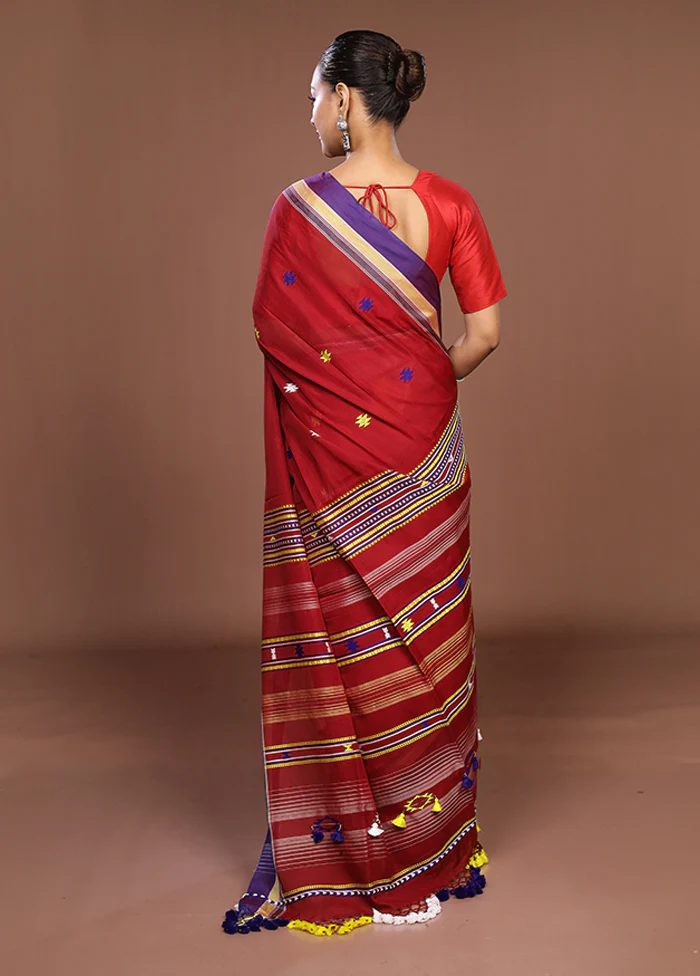 Maroon Matka Silk Saree With Blouse Piece - Image 3