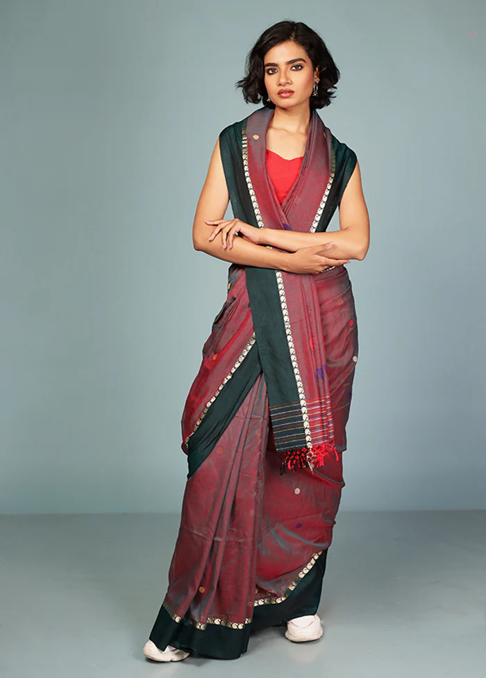 Maroon Matka Silk Saree Without Blouse Piece - Image 2