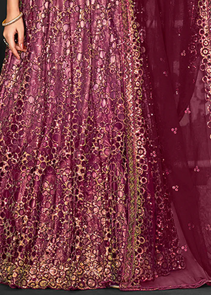 Maroon Net Lehenga Set - Image 3