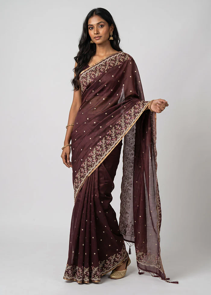 Maroon Organza Saree With Blouse Piece