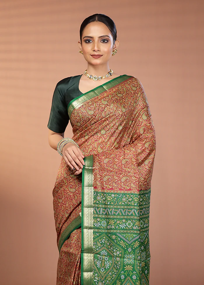 Maroon Printed Silk Saree Without Blouse Piece