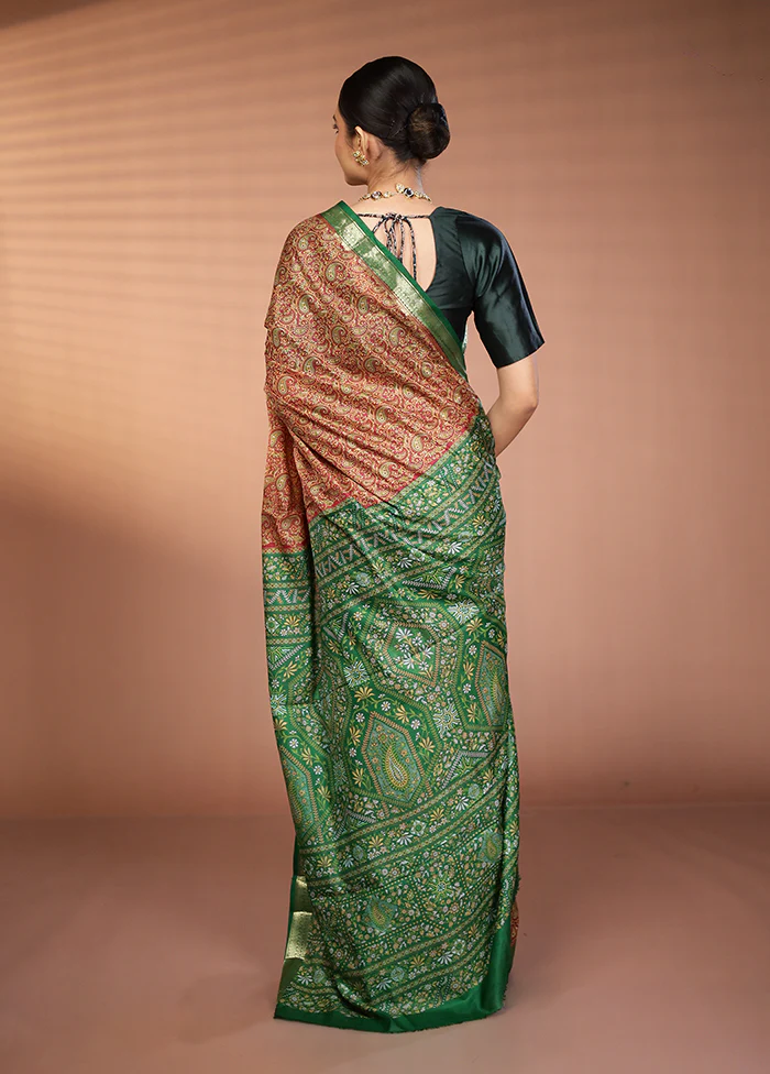 Maroon Printed Silk Saree Without Blouse Piece - Image 3