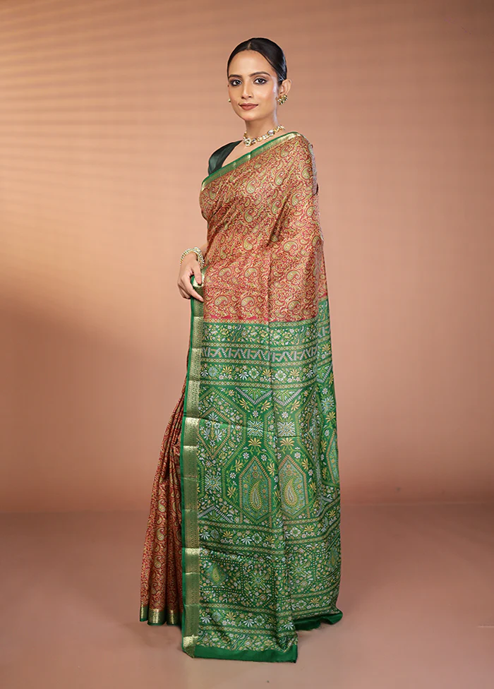 Maroon Printed Silk Saree Without Blouse Piece - Image 4
