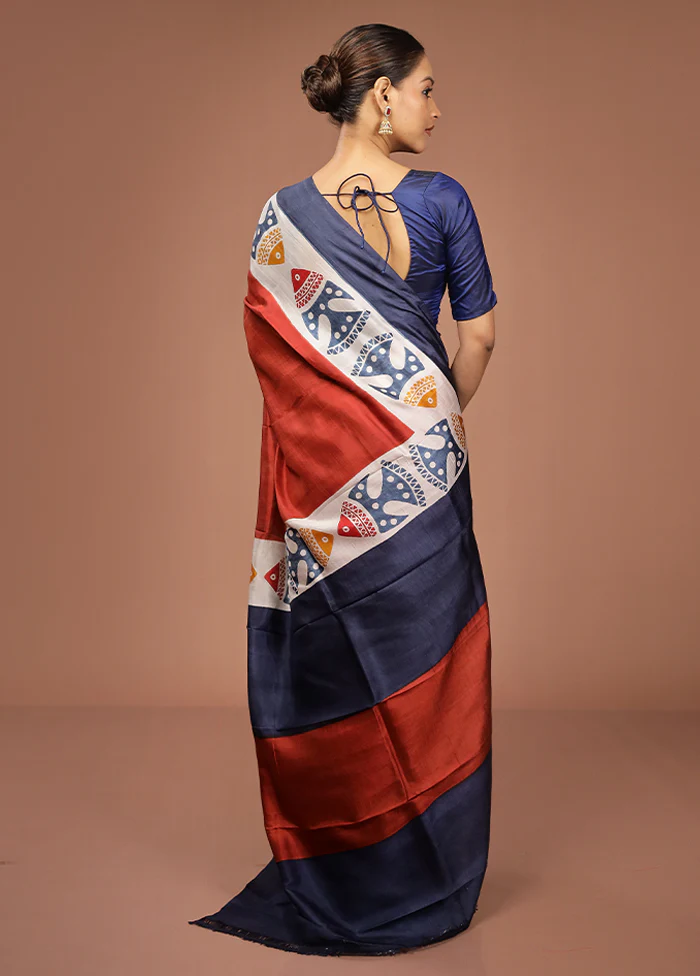 Maroon Printed Pure Silk Saree Without Blouse Piece - Image 3